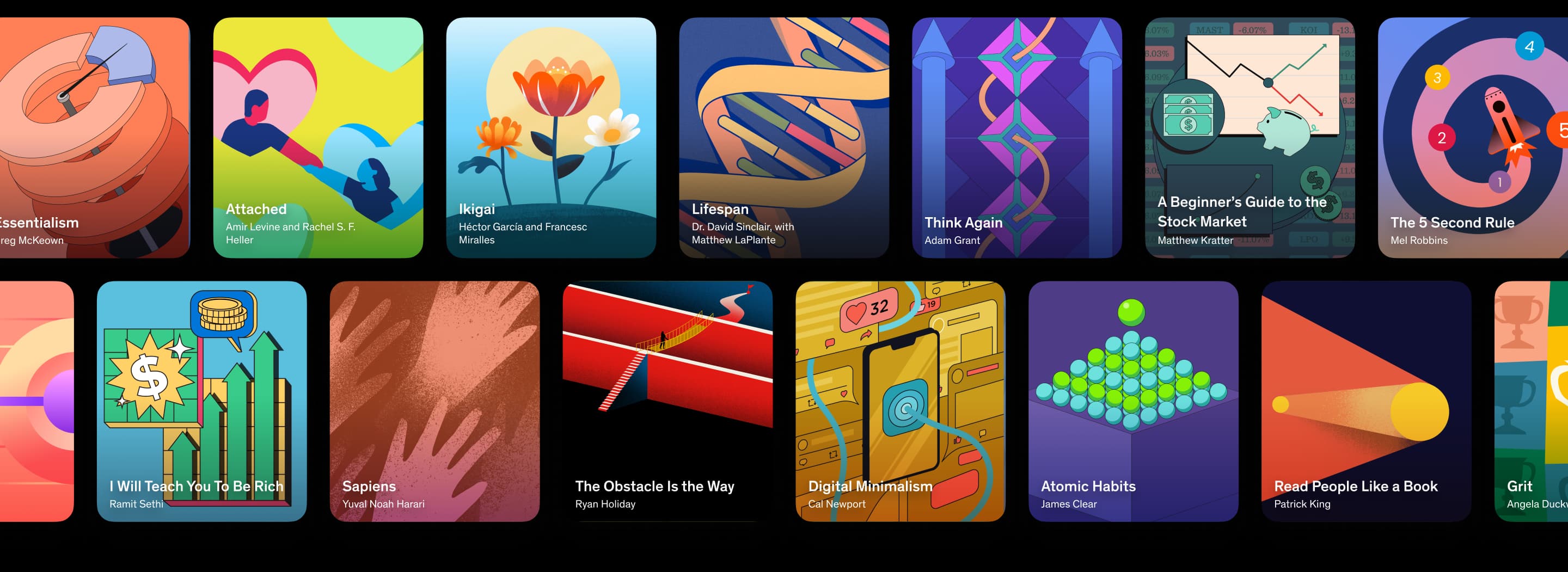 Books: Attached, Ikigai, Lifespan, Think Again, The 5 second rule, etc.